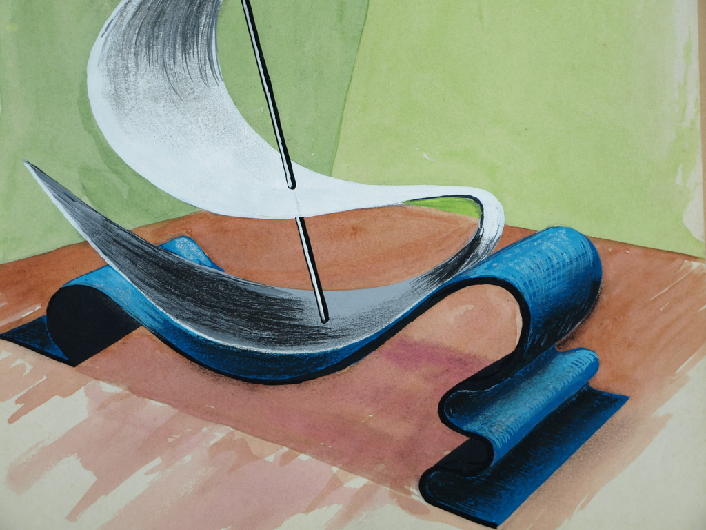 Pieter Vrouwe (1928) – Aquarel – Ontwerp schemerlamp “Metavorm” – 1955 kopen? Bied vanaf 1!
