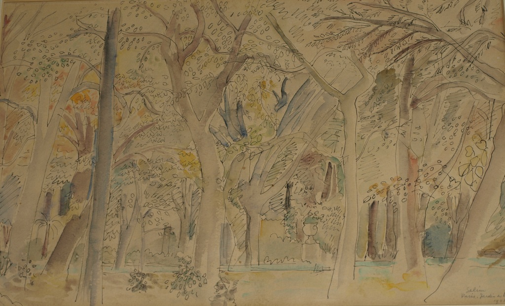 Saraochim Salim : Jardin du Luxembourg–  Ingekleurde tekening – Gesigneerd –1947 verkocht voor € 50!