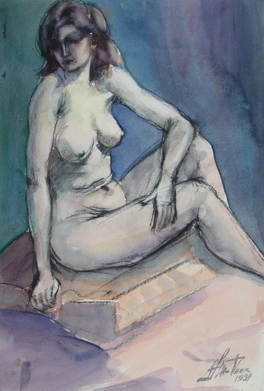 Jan van der Veer, tek. / aquarel, zittend model kopen? Bied vanaf 50!
