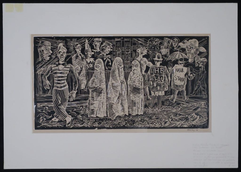 Herman Bieling: Houtsnede op papier velin, Karnaval der Halbstarken verkocht voor € 40!