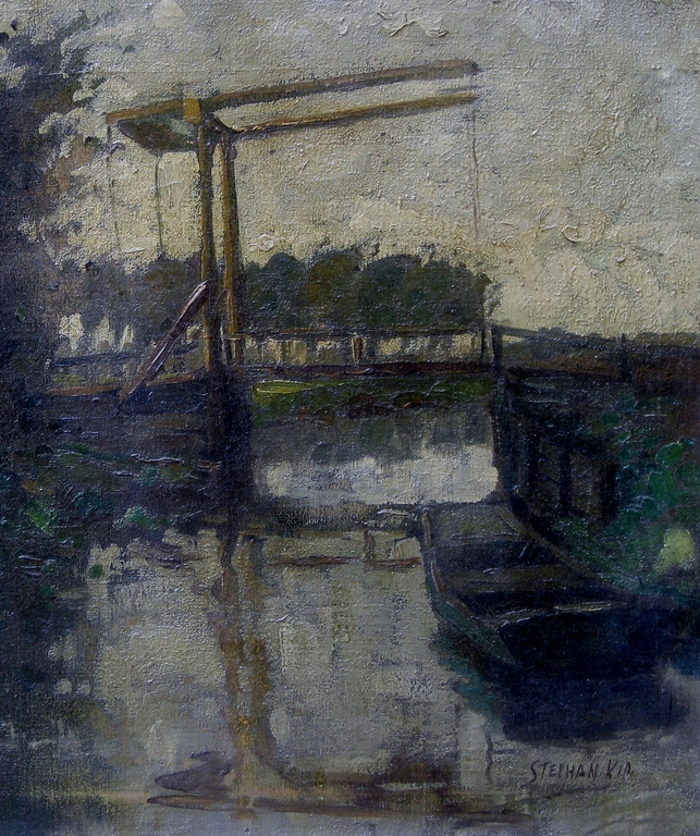 Stephan Kip (1914-1981) - Bruggetje over vaart, omgeving Hilversum verkocht voor € 85!