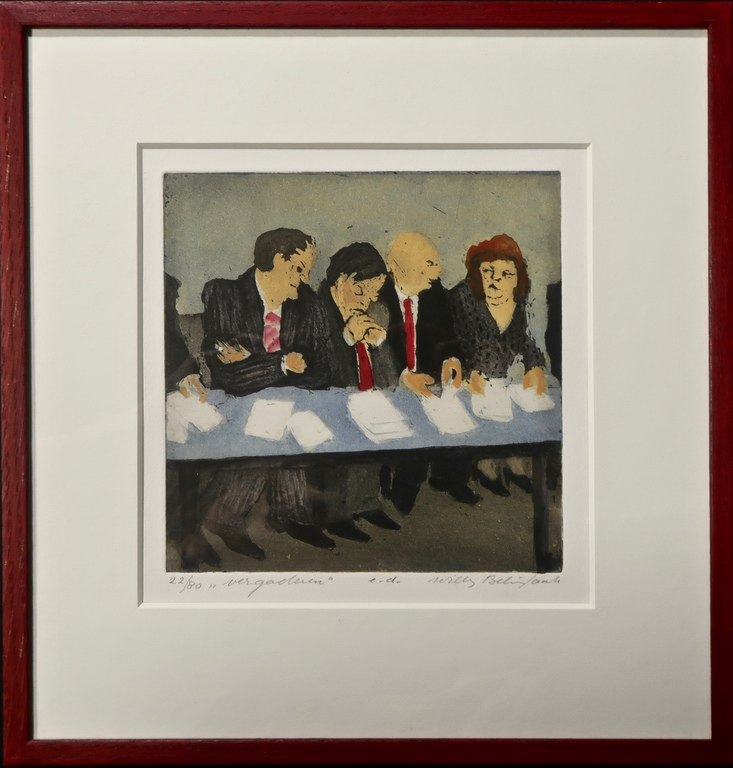 Willy Belinfante: Ets, Vergadering - Ingelijst verkocht voor € 35!