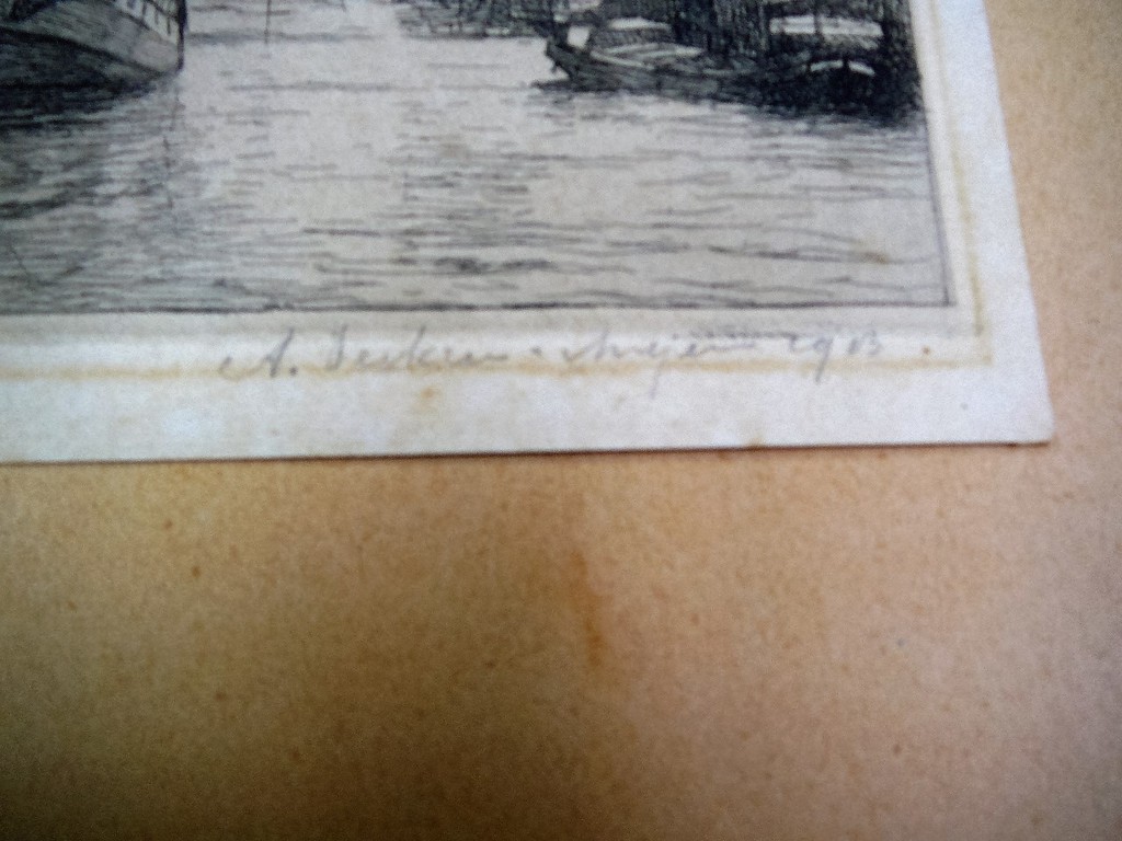  Derkzen van Angeren 1878-1961 Ets van haven met zeilboot  kopen? Bied vanaf 40!