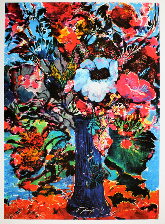Ernst Fuchs -  Bloemenbouquet - handgesigneerd  Giclee op linnen kopen? Bied vanaf 89!