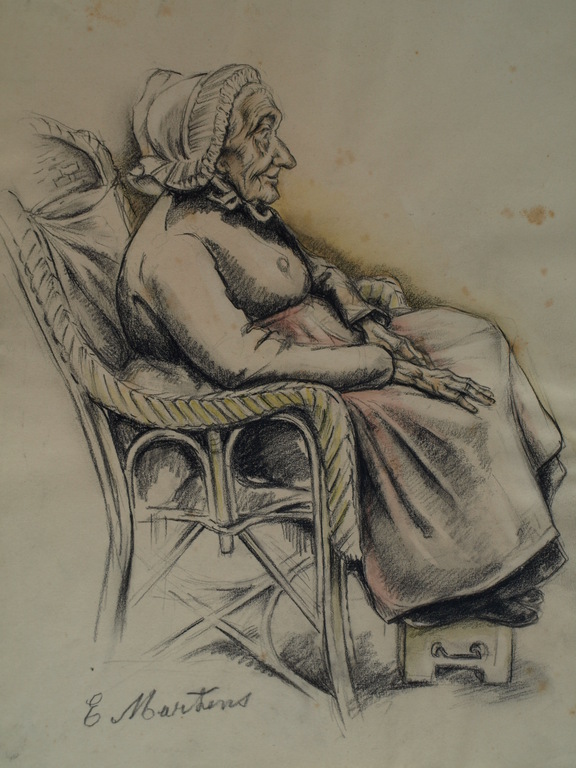 Onbekend : Tekening , Portret oude vrouw – ca 1920  kopen? Bied vanaf 1!