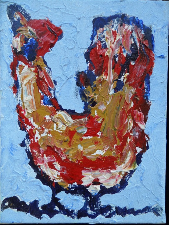 Anton Heyboer, olieverf/acryl op doek(je) in baklijst,  verkocht voor € 375!