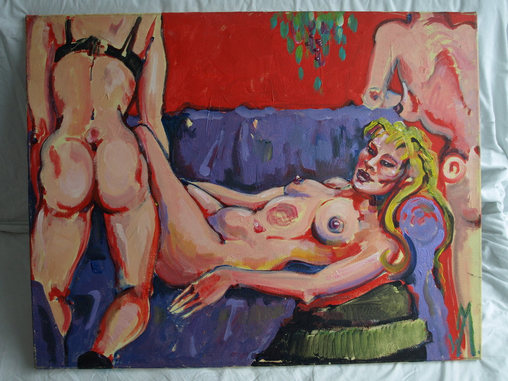 Gesigneerd met initialen : Acrylverf op linnen – Naakten – 70 x 90 cm kopen? Bied vanaf 1!