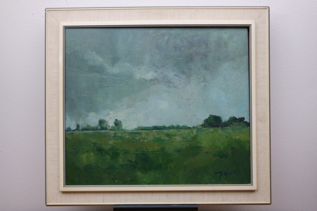 Gerard van de Weerd - olieverf op board - heidelandschap bij Dwingeloo  verkocht voor € 295!