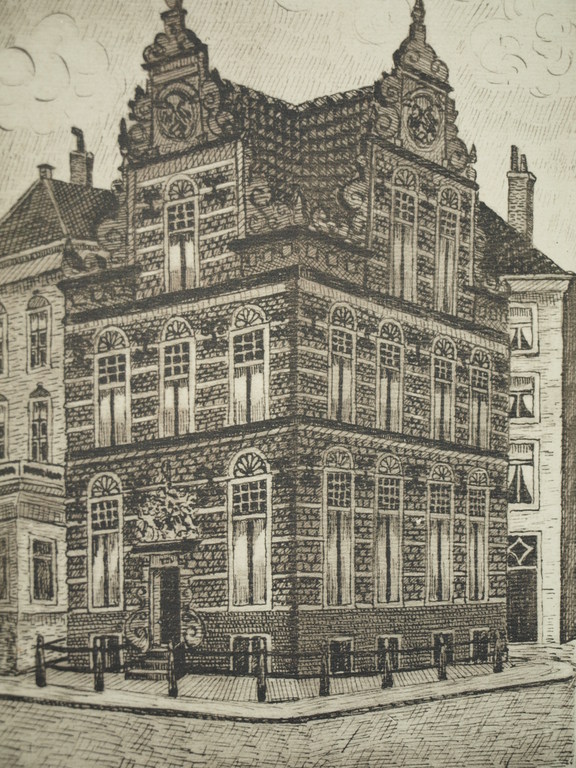 Onduidelijke signatuur - Ets – Het Goudkantoor Groningen – Ingelijst - Oud kopen? Bied vanaf 1!