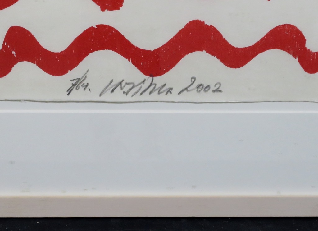 Carel Visse: Houtsnede, Zonder titel (rood) - Ingelijst kopen? Bied vanaf 100!