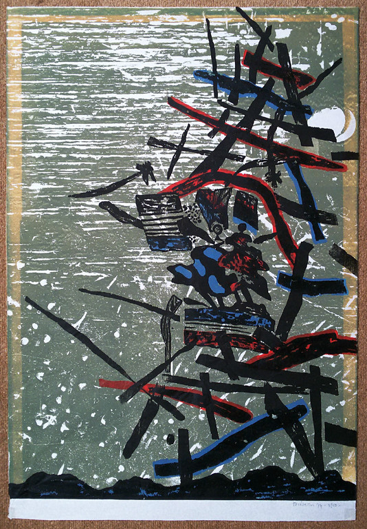 Jef Diederen - Abstracte compositie, litho kopen? Bied vanaf 1!