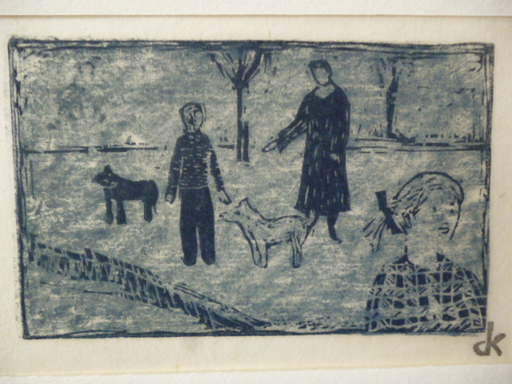 Otto B. de Kat - kleurenlinosnede - Hond uitlaten kopen? Bied vanaf 70!