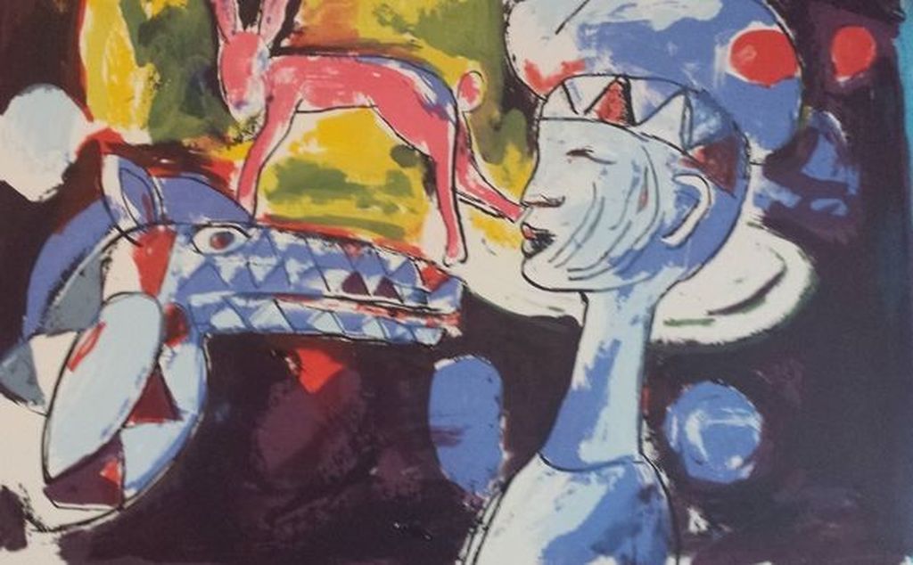 Anton Vrede. 'Nature & Man' - Veelkleurige zeefdruk, 1993, gesigneerd, verkocht voor € 69!