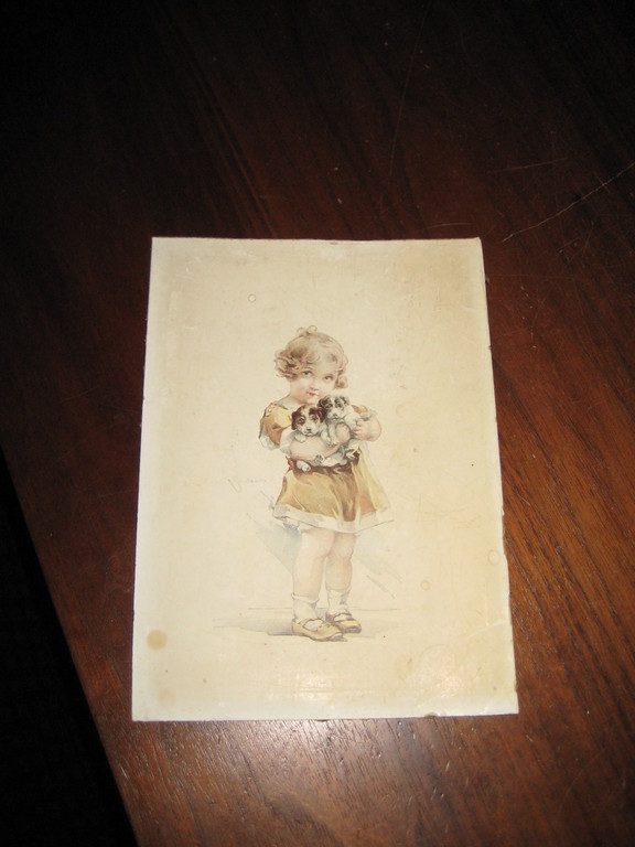 Schilbach , tekening aquarel , meisje met puppy hondjes  kopen? Bied vanaf 1!