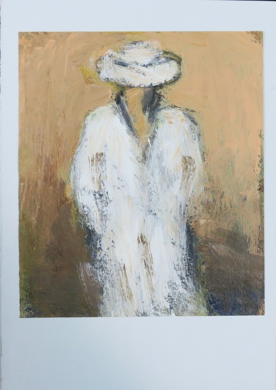 Jose van Gool: Acryl op papier, Z.T. dame in het wit kopen? Bied vanaf 20!