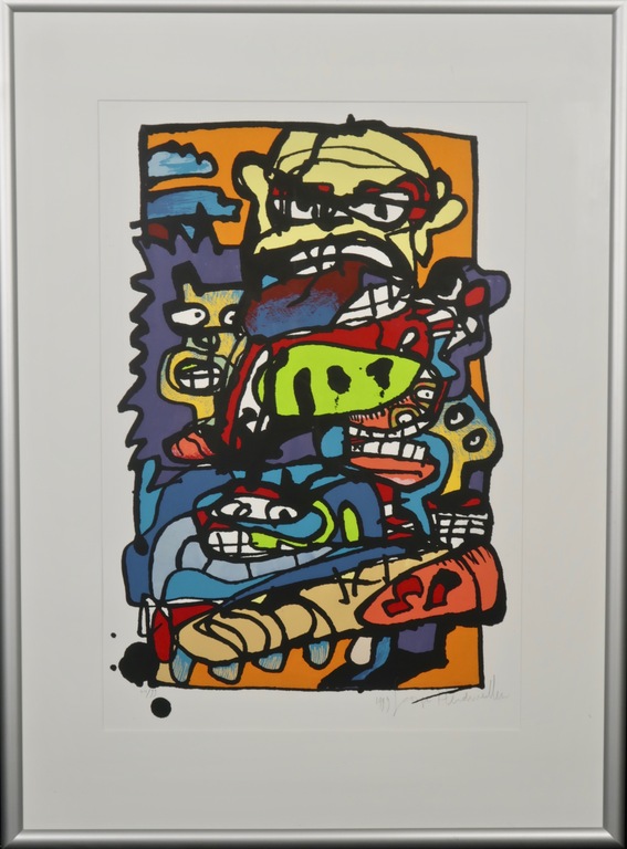 George Heidweiller: Zeefdruk, Zonder titel - Ingelijst verkocht voor € 90!