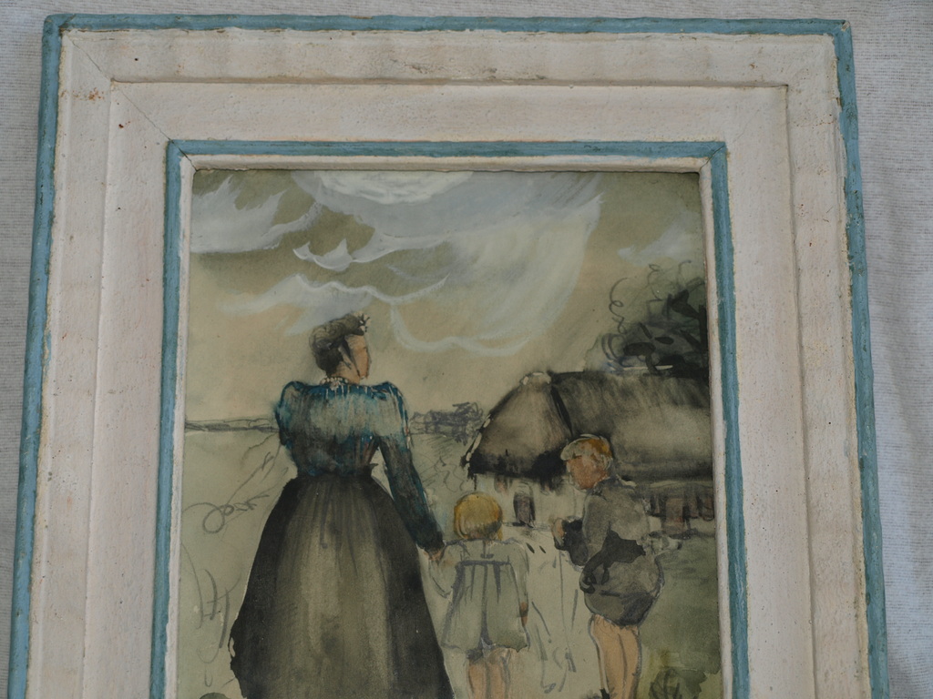 Bertha Coenen (1913-1968) – Aquarel – Moeder met kinderen – Gesigneerd – ca 1950 kopen? Bied vanaf 45!
