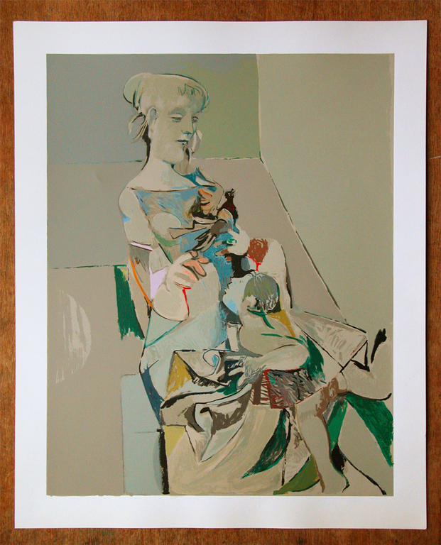 LINO DINETTO, originele kleurenlitho, ‘Donna con colomba e bambino’ kopen? Bied vanaf 50!