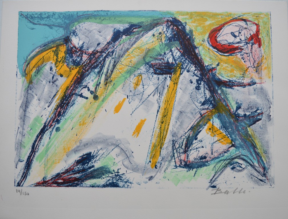 Mogens Balle - lithografie in kleur - abstracte compositie verkocht voor € 150!