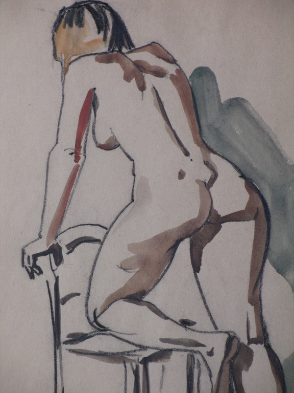 Henny Ragetlie, Vrouwelijk naakt op stoel, Gemengde techniek kopen? Bied vanaf 35!