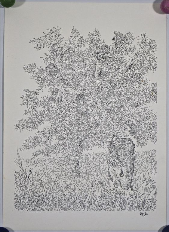 Peter Vos: Litho. Fantasiedieren in boom kopen? Bied vanaf 50!