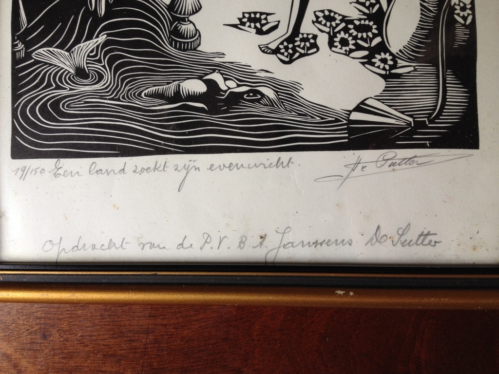 Hugo De Putter (1938-1990): Een land zoekt zijn evenwicht, linosnede, jaren ‘70 kopen? Bied vanaf 10!