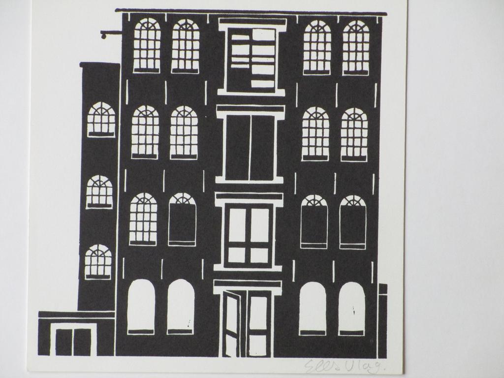 Sees Vlag, Pakhuis, Linosnede verkocht voor € 40!