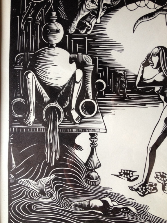 Hugo De Putter (1938-1990): Een land zoekt zijn evenwicht, linosnede, jaren ‘70 kopen? Bied vanaf 10!