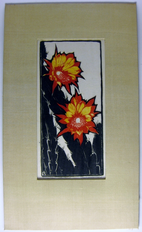 Arie Zonneveld (1905-1941) - Kleurenhoutsnede bloeiende cactus kopen? Bied vanaf 250!
