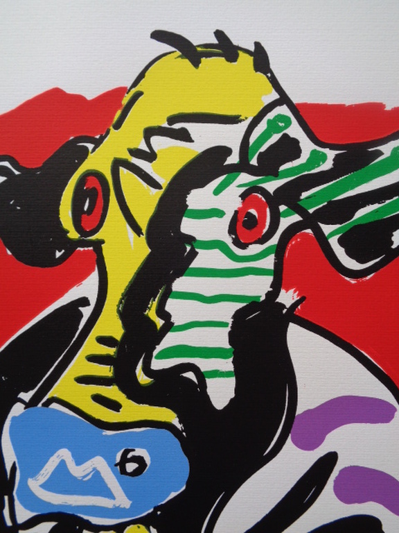 PETER DIEM, GROTE HANDGESIGNEERDE ZEEFDRUK DESIGNERS COW RED kopen? Bied vanaf 1!
