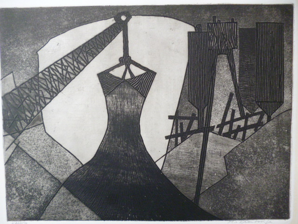 Harry van Kruiningen - ets - Zand lossende kraan kopen? Bied vanaf 55!