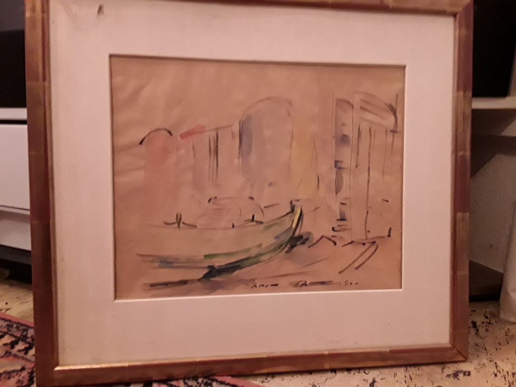 Wim Bosma tekening/aquarel.,,haventje in Frankrijk. kopen? Bied vanaf 20!