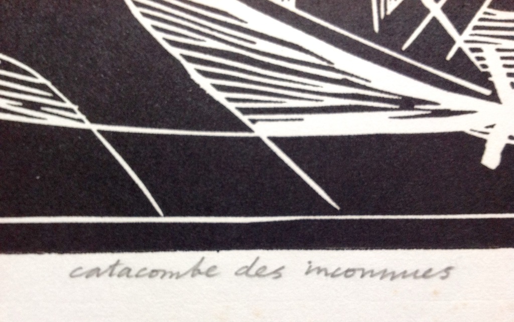 Linosnede van Thomas van der Linden uit 1985, 'catacombes des inconnues'. kopen? Bied vanaf 20!