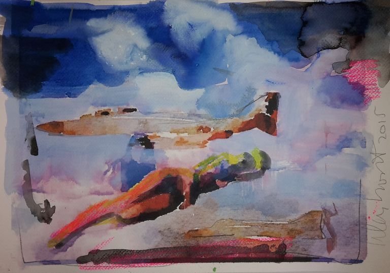 Peter Klashorst - Flying girl - gemengde techniek op aquarel papier - gesigneerd kopen? Bied vanaf 1!