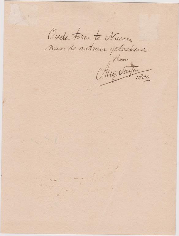 Oude toren Nuenen originele tekening Aug. Sassen 1880 kopen? Bied vanaf 90!