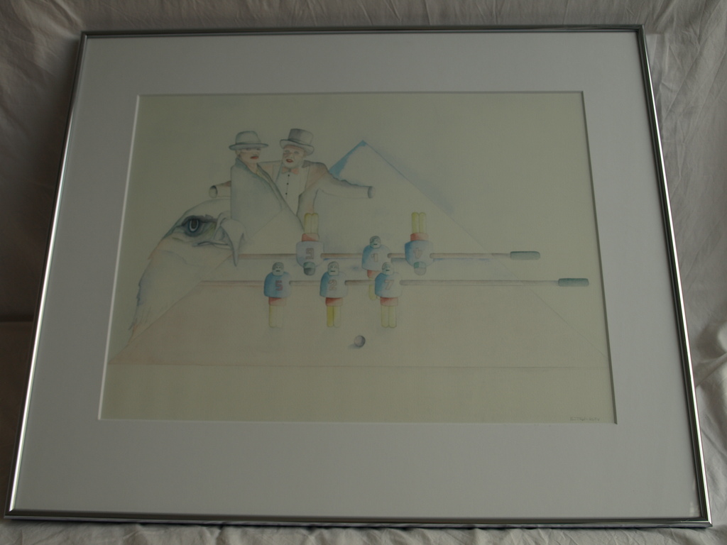 Ron Thuis – Aquarel – Tafelvoetbal – Gesigneerd & ingelijst - 1984 kopen? Bied vanaf 1!