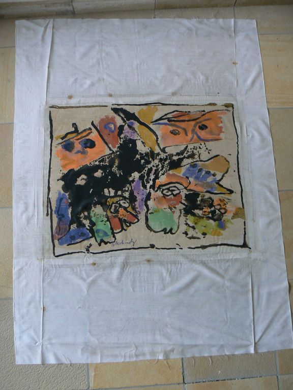 Pierre Alechinsky, textielprint schilderij 1958 uniek object Cobra kopen? Bied vanaf 990!