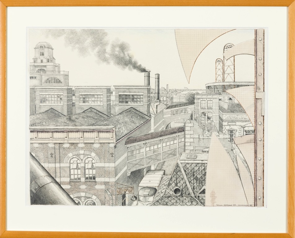 Tetman Hettema: Potloodtekening, Panorama XV - Ingelijst verkocht voor € 40!