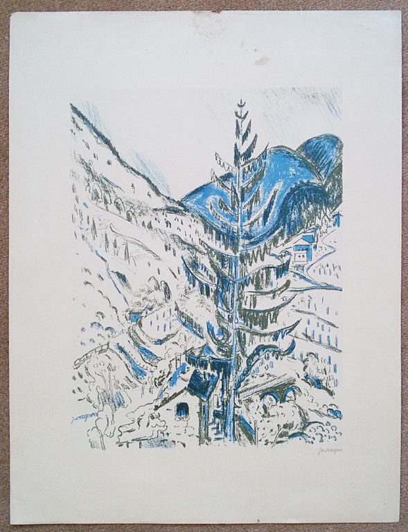 Jan Wiegers - Alpenlandschap rond Davos, litho kopen? Bied vanaf 45!