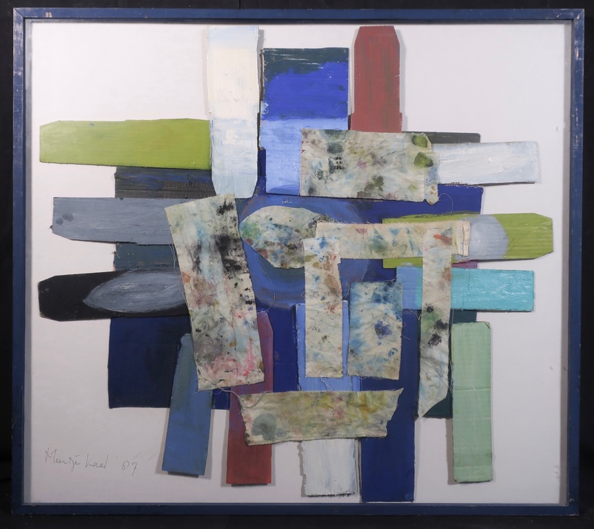 Meertje Kaal: Collage van stof en karton, Zonder titel - Ingelijst kopen? Bied vanaf 1!