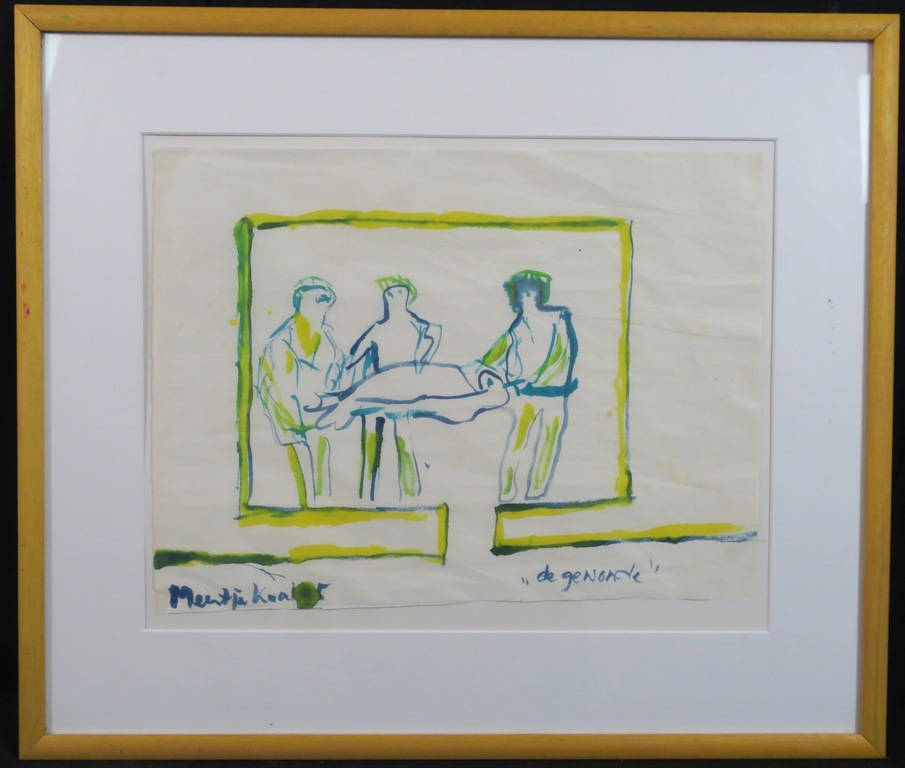 Meertje Kaal: Aquarel op rijstpapier, De gewonde - Ingelijst kopen? Bied vanaf 1!