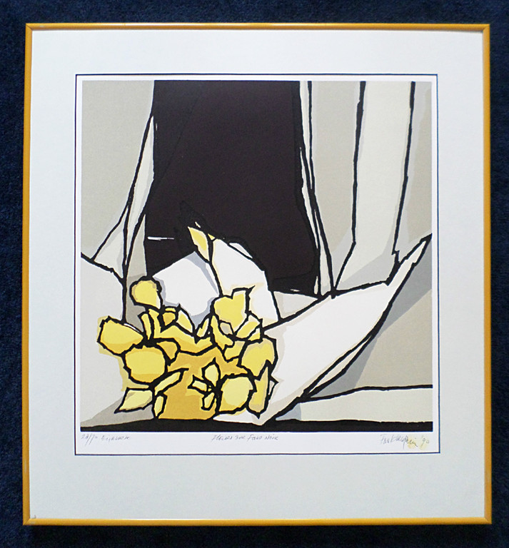 Fon Klement - Fleurs sur fond noir, boardsnede (prachtig ingelijst) kopen? Bied vanaf 220!