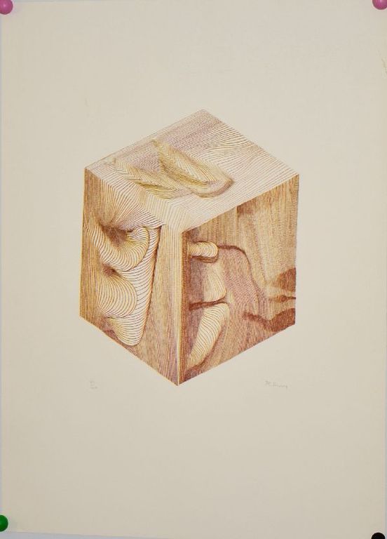 Pol Bury: Kleurenlitho. Zonder titel I (Kubus) verkocht voor € 80!