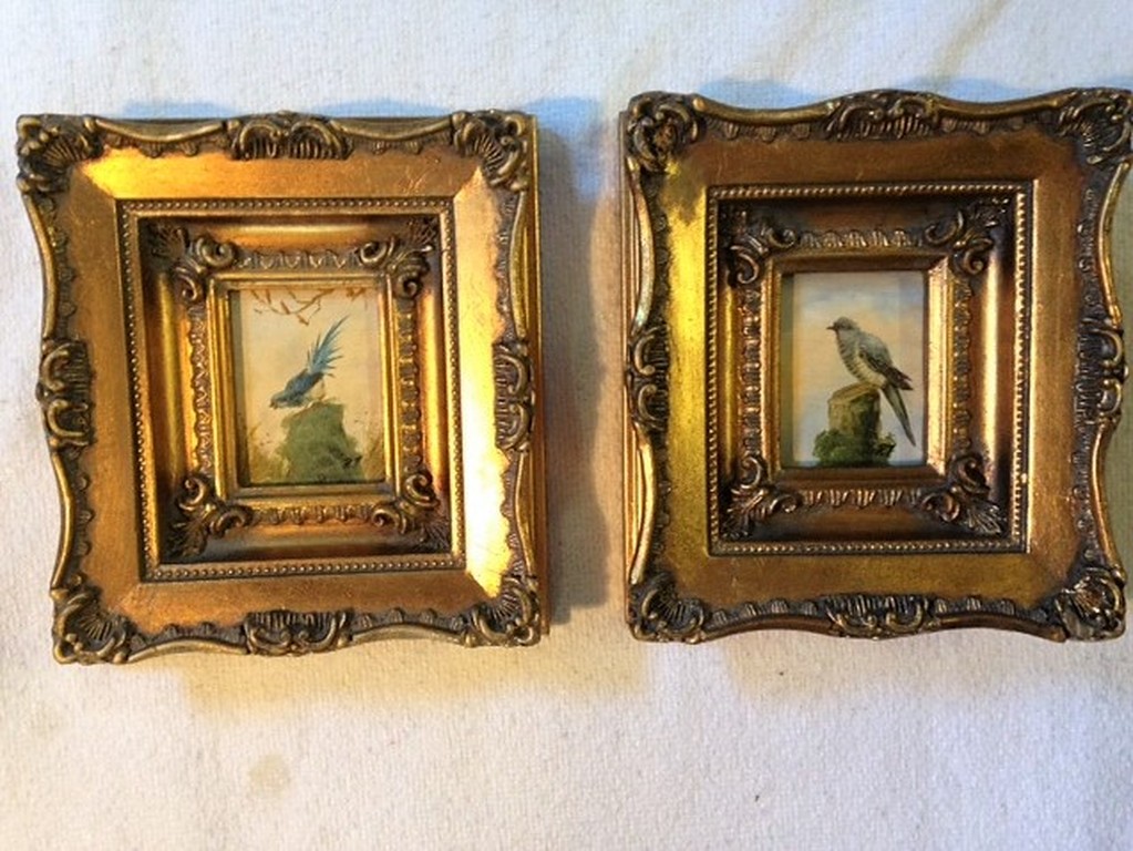 Onbekende kunstenaar, olieverf op paneel, pendant 2 vogels verkocht voor € 50!