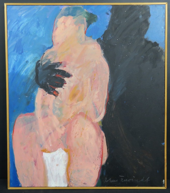 Robert Terwindt: Acryl op doek, Z.T. Twee figuren - Ingelijst verkocht voor € 200!