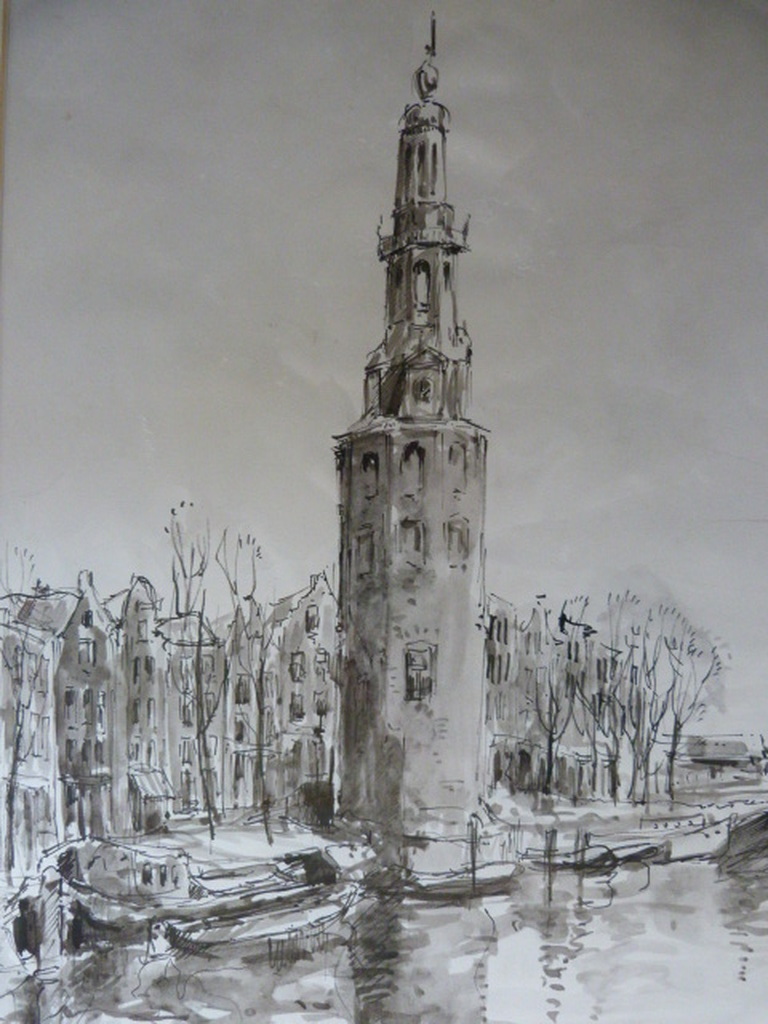 Montelbaanstoren te Amsterdam - tekening/aquarel. kopen? Bied vanaf 1!