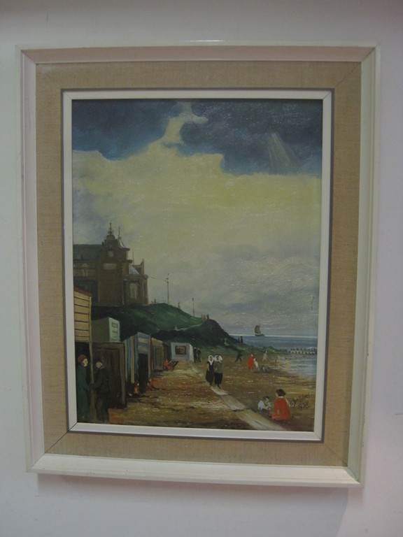Chris Snijders 1881-1943 olieverf "dagje aan strand Scheveningen" 1938  verkocht voor € 240!