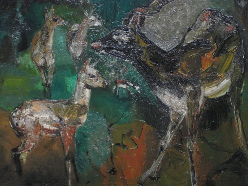 Marianne de Ruiter 1929-1990 olieverf "de Dierentuin" Nabloei Haagse School verkocht voor € 121!