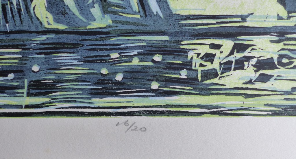 Luuk Scholten (1933), houtsnede, ''Landschap met koeien kopen? Bied vanaf 30!