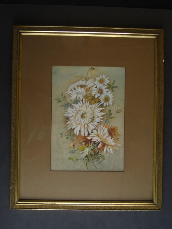 Fraai antiek (1900) bloemstilleven aquarel "Margrieten" gesigneerd en gedateer   kopen? Bied vanaf 1!